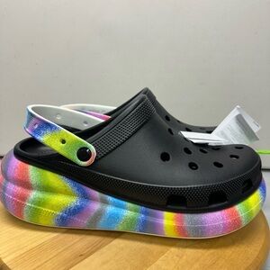 Crocs Classic Crush Spray Dye Clog Size M 13 W 14 Black Multi Platform Rainbow
